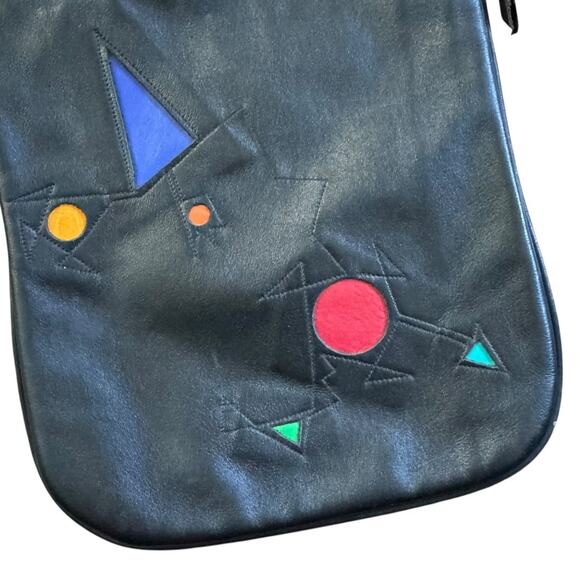 Ilze Heider Artsy Leather Design Crossbody Purse Black Colorful Shapes Eclectic - Picture 5 of 13